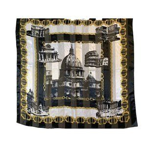 Raffaello Roma Black & Gold Rome Italy Cityscape Scarf St Peters Colosseum 38x38